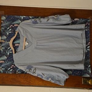 J.Jill blue & white top w/sleeve embroidery. Size M
